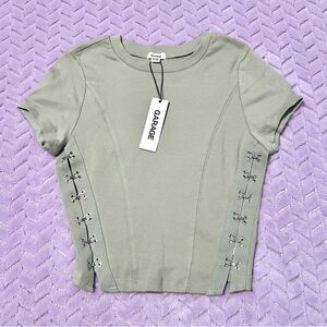 NWT Garage Women's Sage Lace-Up Short Sleeve Top